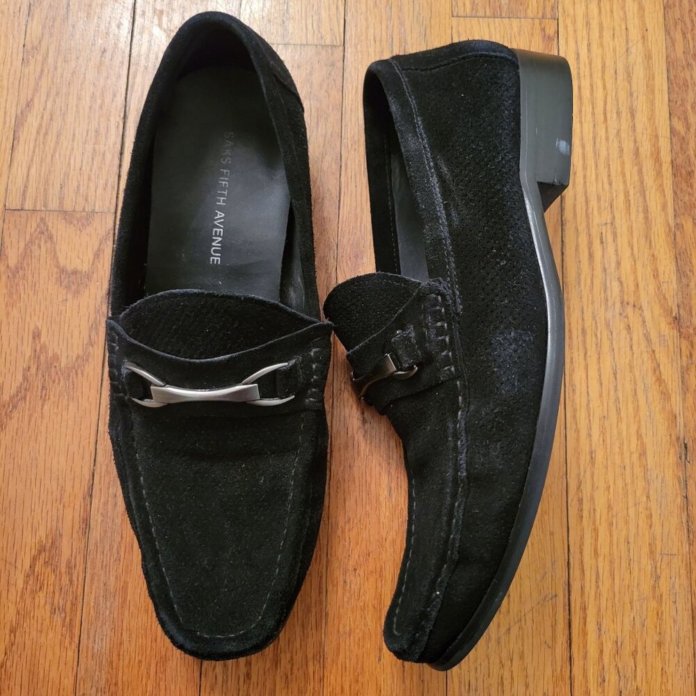Saks‎ Fifth Avenue Black Leather Loafers Metal Horse Bit Accent 8 DONATELLO